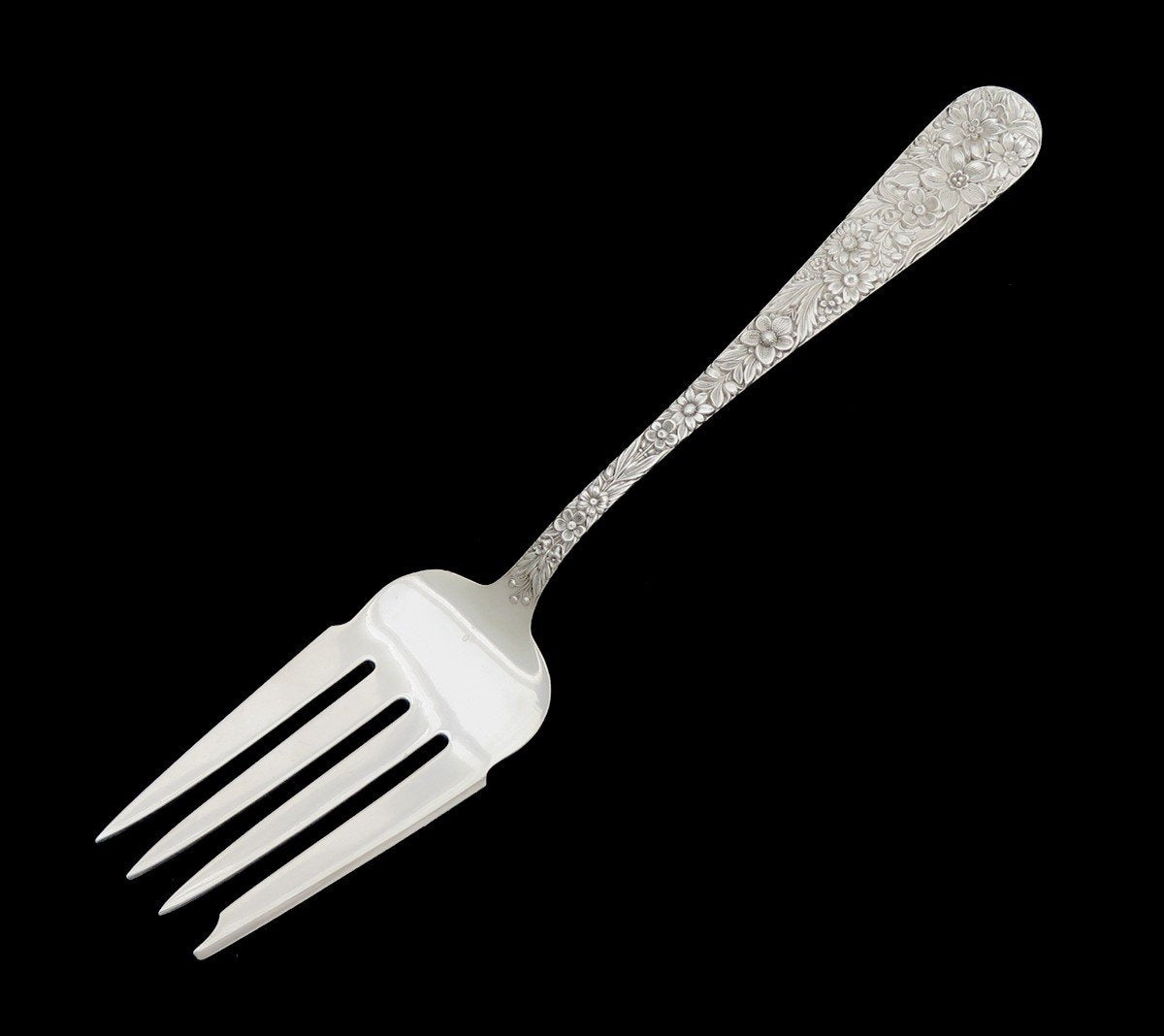Fabulous S. Kirk Son Inc Repousse Sterling Silver Serving Fork 8 1/2 Inches
