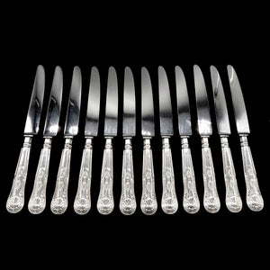 12 Vintage 1955 English Sterling Silver Wm Yates Ltd Kings Dinner Knives 9 3/4"