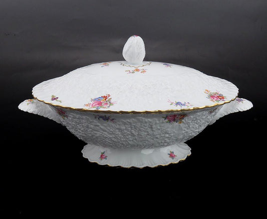 Rare Copeland Spode Dresden Rose Savoy English Porcelain Covered Entrée Dish