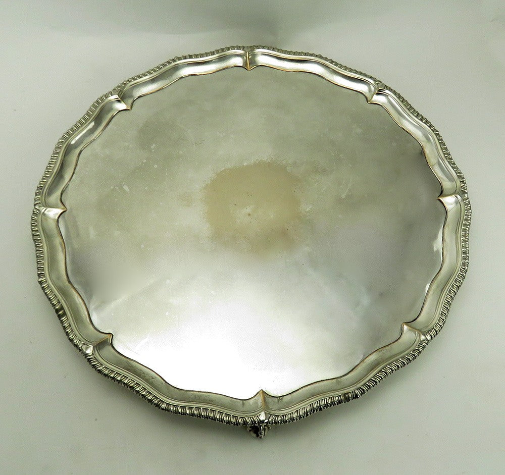Impressive c1760s Old Sheffield Fused Plate Round Claw Foot Tray Large Size