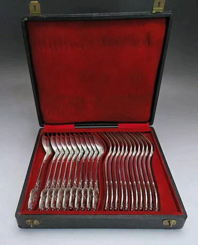 c1900 Superb French Silver 22pc Fork Spoon Set Maillard Freres Vazou
