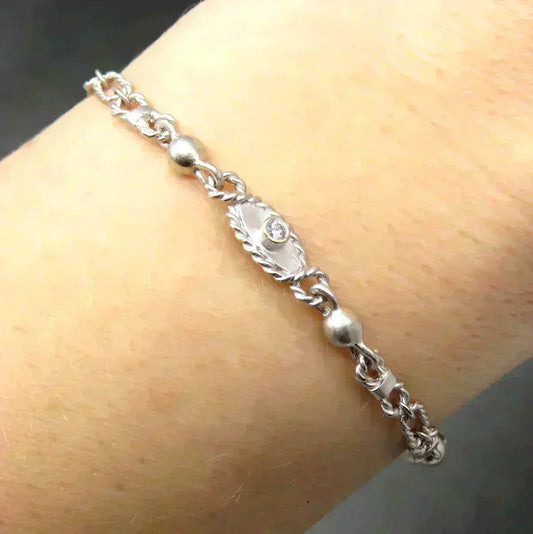 High End Designer JJ Marco 18K White Gold Diamond Rope Link Bracelet