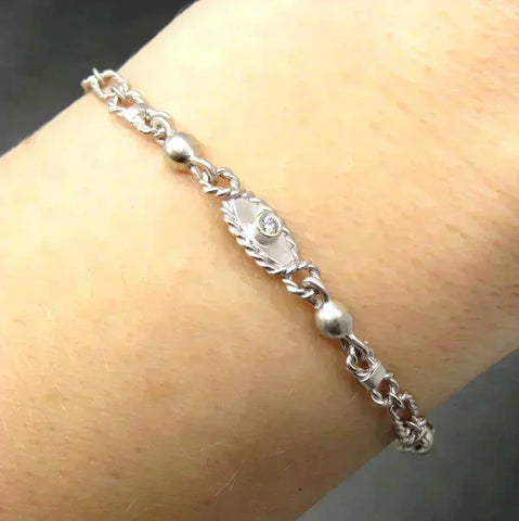 High End Designer JJ Marco 18K White Gold Diamond Rope Link Bracelet