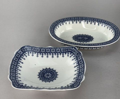 Antique 2 Royal Worcester Blue and White Serving Bowls from 1890