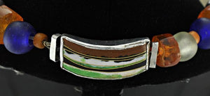 Beautiful Glass Sterling Beaded Choker Necklace Enameled Clasp Orange Green Blue