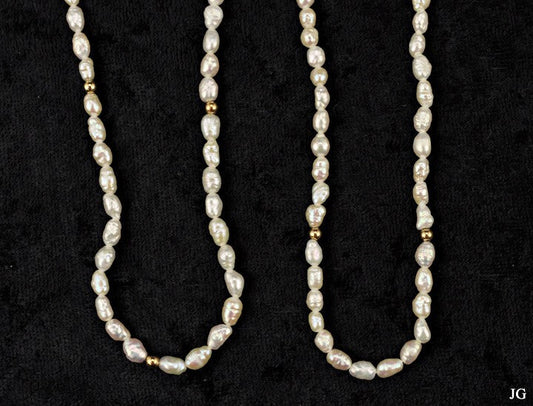 2 Genuine Pearl and Gold Beaded Necklace 33 1/2"
