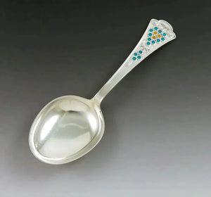 Antique Sterling Silver Tostrup Oslo Norway Enameled Grape Spoon 5 3/8”