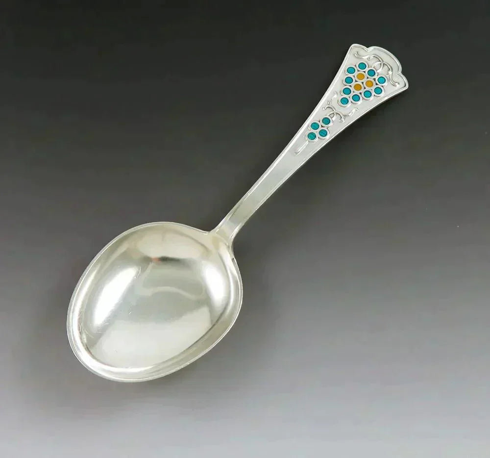 Antique Sterling Silver Tostrup Oslo Norway Enameled Grape Spoon 5 3/8”