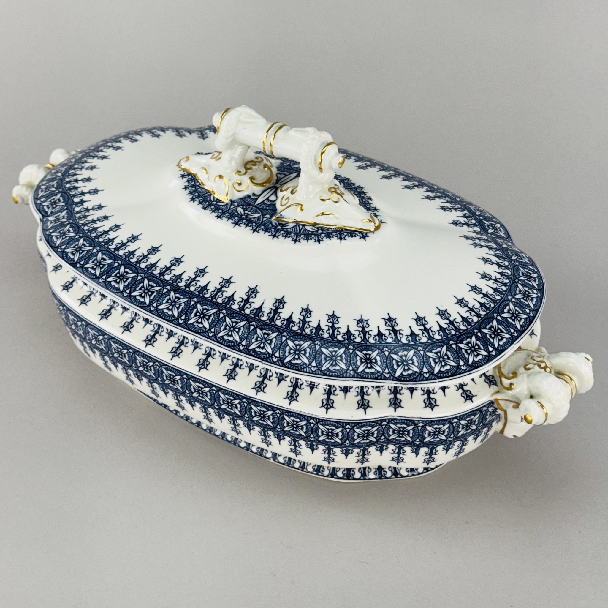 Antique Royal Worcester Oval Covered Serving Bowl With Ram's Heads 1890