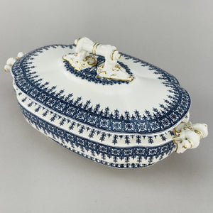Antique Royal Worcester Oval Covered Serving Bowl With Ram's Heads 1890