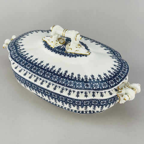 Antique Royal Worcester Oval Covered Serving Bowl With Ram's Heads 1890