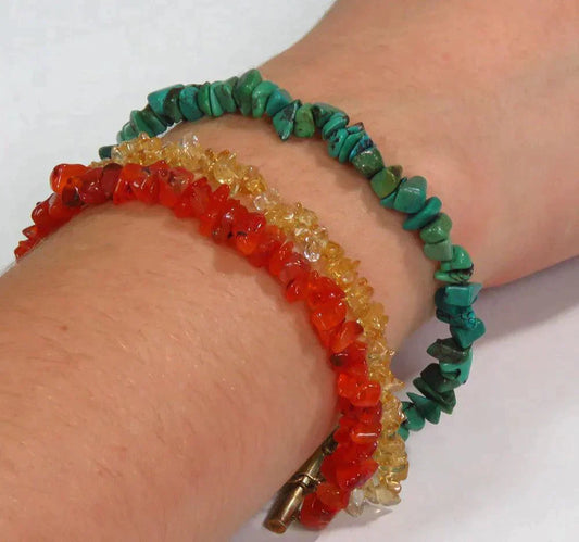 Colorful Triple Strand Turquoise Citrine Carnelian Sterling Silver Bracelet