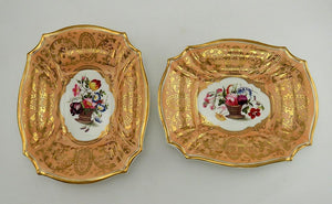Antique c1815 Pair Hand Painted Gilded Floral English Porcelain Serving Dishes