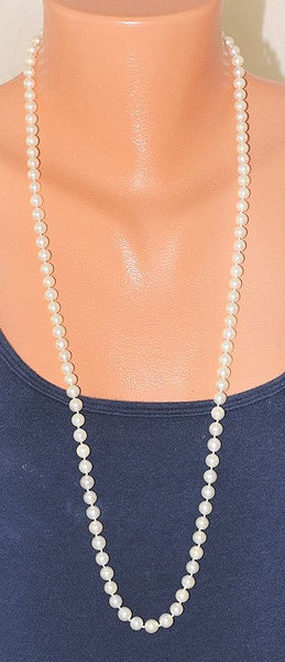 Lovely VTG Single Strand Hand Knotted ~6.5mm Pearl Necklace 33"