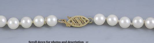 Long Strand Knotted 6mm Pearls 14K Gold Filigree Clasp ~30" Necklace