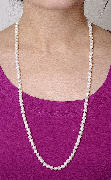 Long Strand Knotted 6mm Pearls 14K Gold Filigree Clasp ~30" Necklace