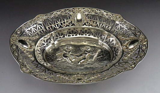 Antique German 1800's Hand Made Silver Tray/Dish/Bowl - No Monogram