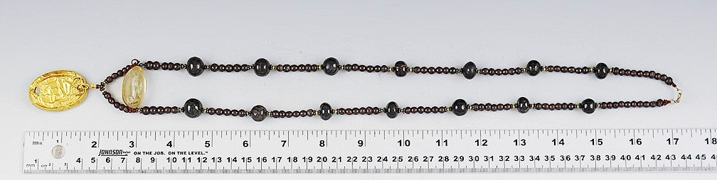 Eye Catching Almandite Garnet Agate & Quartz 20-22kt Gold Bead Necklace