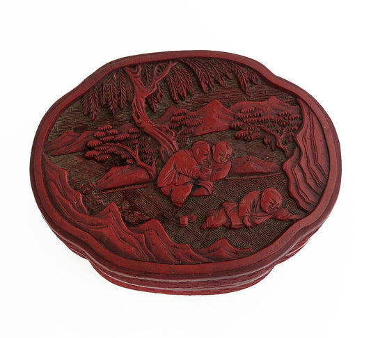 Mid/Late 1800s Antique Chinese Carved Cinnabar Lacquer Red Dresser Ink Box