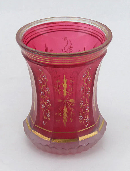 Antique French Opaline Clambroth Cranberry / Ruby Red Gilt Glass Vase