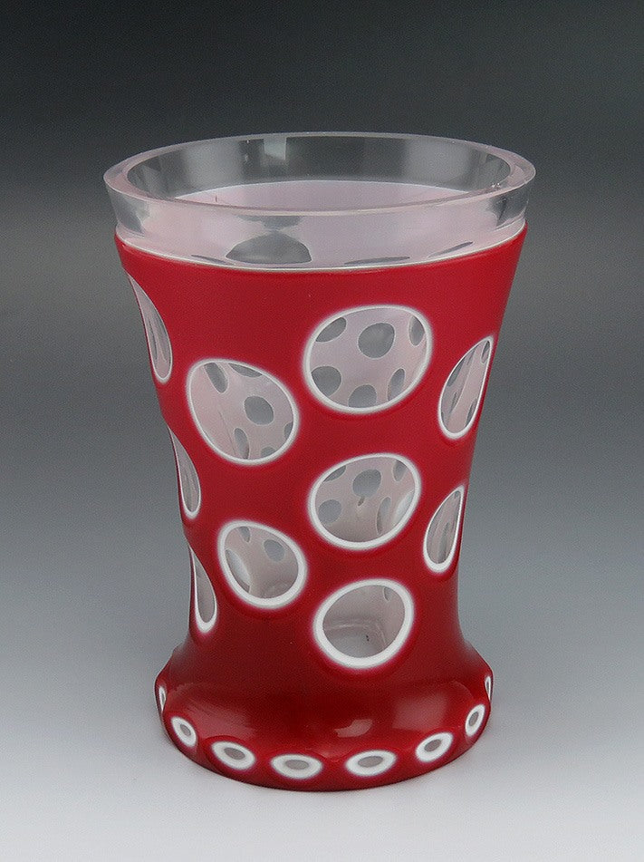 Distinctive Antique Bohemian Thousand Eyes Red White Cut to Clear Vase