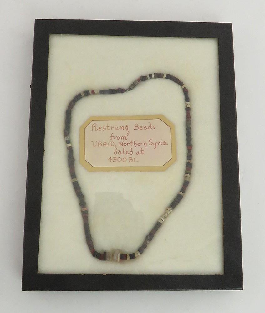 Rare Antiquities 4300 BC Mesopotamian Ubaid Stone Bead Necklace in Display Case