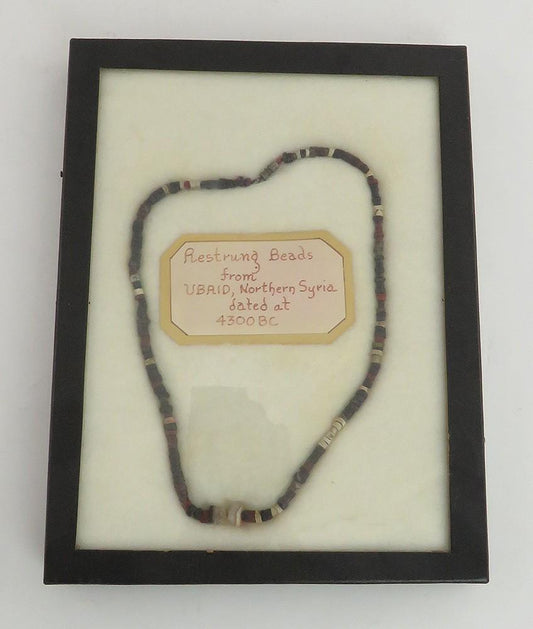 Rare Antiquities 4300 BC Mesopotamian Ubaid Stone Bead Necklace in Display Case
