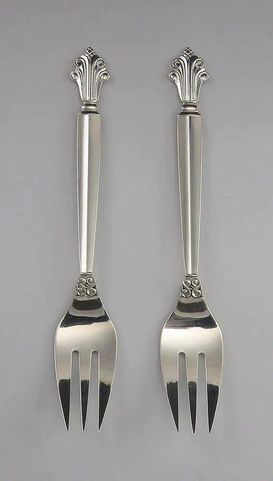 Pair Fine Sterling Silver Georg Jensen Acanthus Salad/Luncheon Forks