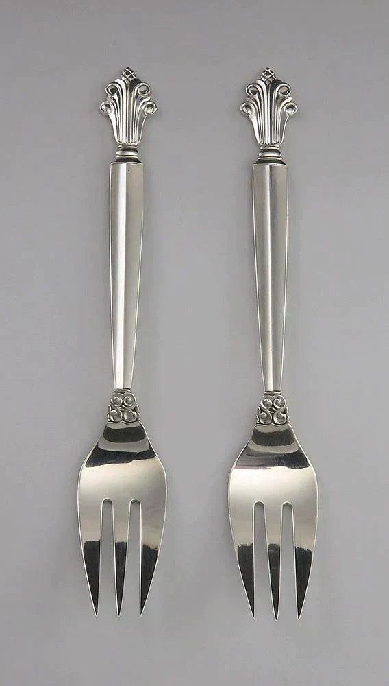 Pair Fine Sterling Silver Georg Jensen Acanthus Salad/Luncheon Forks