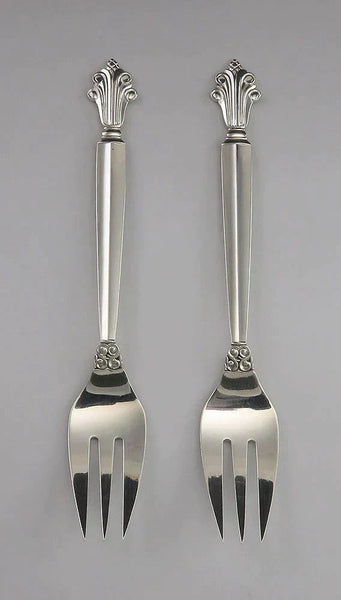 Pair Fine Sterling Silver Georg Jensen Acanthus Salad/Luncheon Forks
