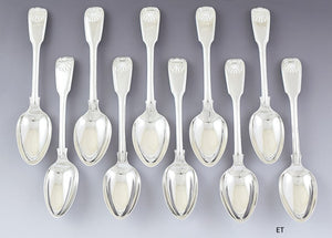 10 English Georgian Sterling Silver Fiddle Thread Shell 7 1/4" Spoons