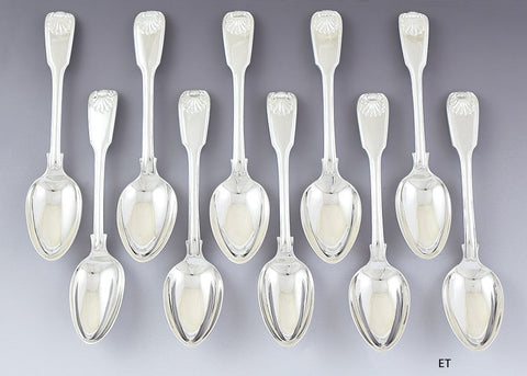 10 English Georgian Sterling Silver Fiddle Thread Shell 7 1/4" Spoons