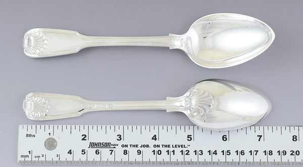10 English Georgian Sterling Silver Fiddle Thread Shell 7 1/4" Spoons