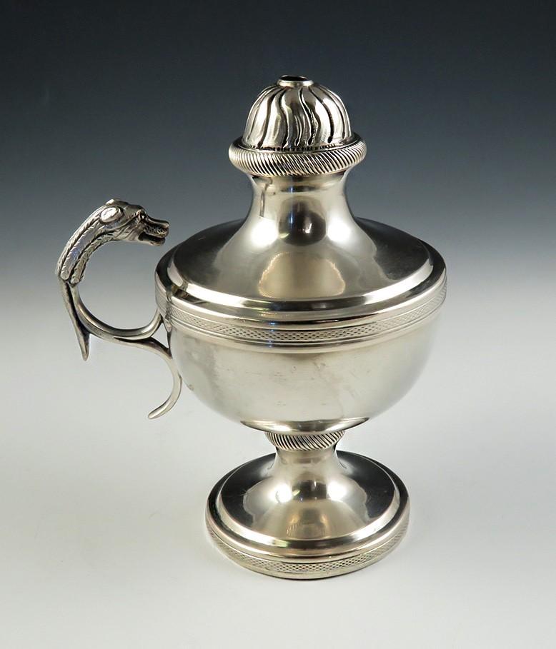 Antique French Silver Leopard Head Alcohol Oil Lamp Essential Oil Diffuser