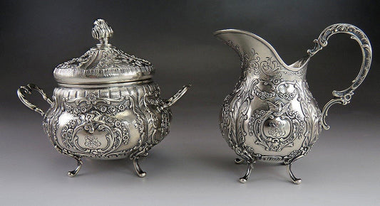 Vintage 1943 Finnish Silver Victorian Style Creamer & Covered Sugar Bowl