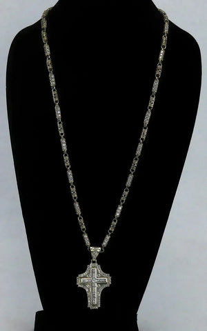 Impressive Sterling Silver CZ Studded Cross Pendant Necklace