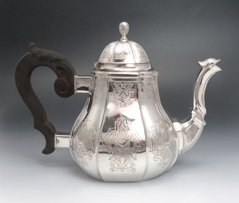 c1900 Antique European Sterling Silver Hand Engraved Teapot