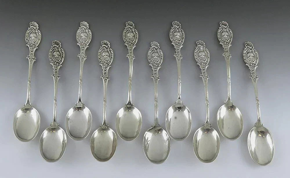 10 Antique c1915 German 800 Silver Demitasse or Coffee Spoons