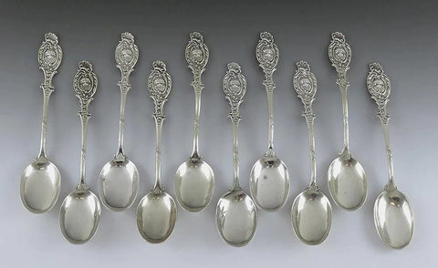 10 antique German 800 silver demitasse spoons, c1915.