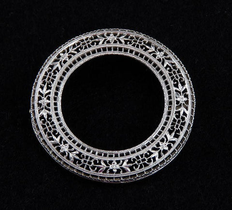 1910-1930's Understated Elegance In a Fine Antique 14K White Gold Filigree Pin