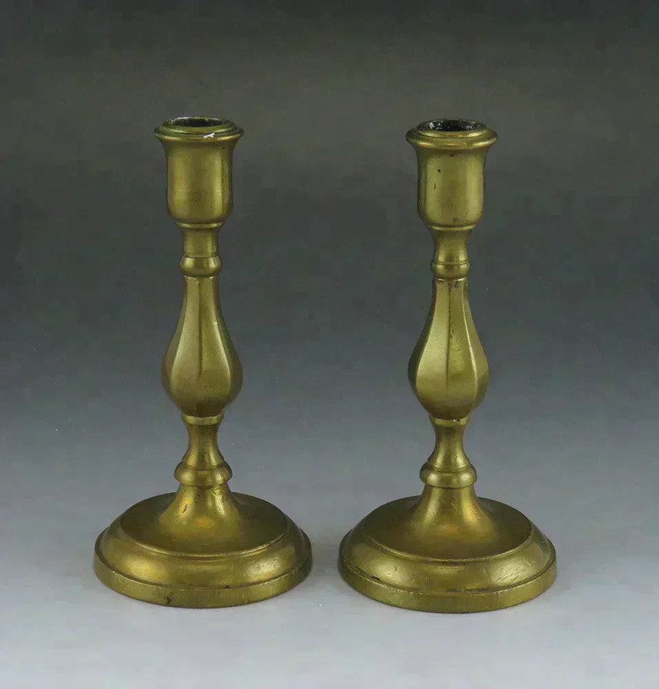 Antique 19th Century European Cast Brass Miniature Taper Candlestick Holders 4"