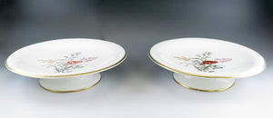 Pair Antique c1870s Copeland England Cake Stands Compotes Butterfly Wild Grasses