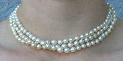 3 Pearl Strands Choker with Sterling Silver Clasp