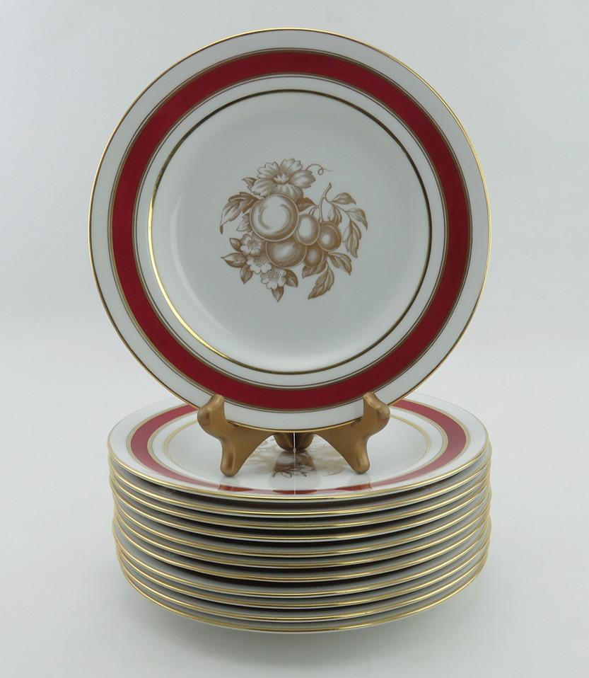 12 Antique c1930 English Porcelain Spode Copeland Golden Fruit Lunch Plates 9"