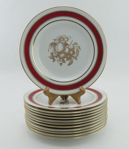 12 Antique c1930 English Porcelain Spode Copeland Golden Fruit Lunch Plates 9"