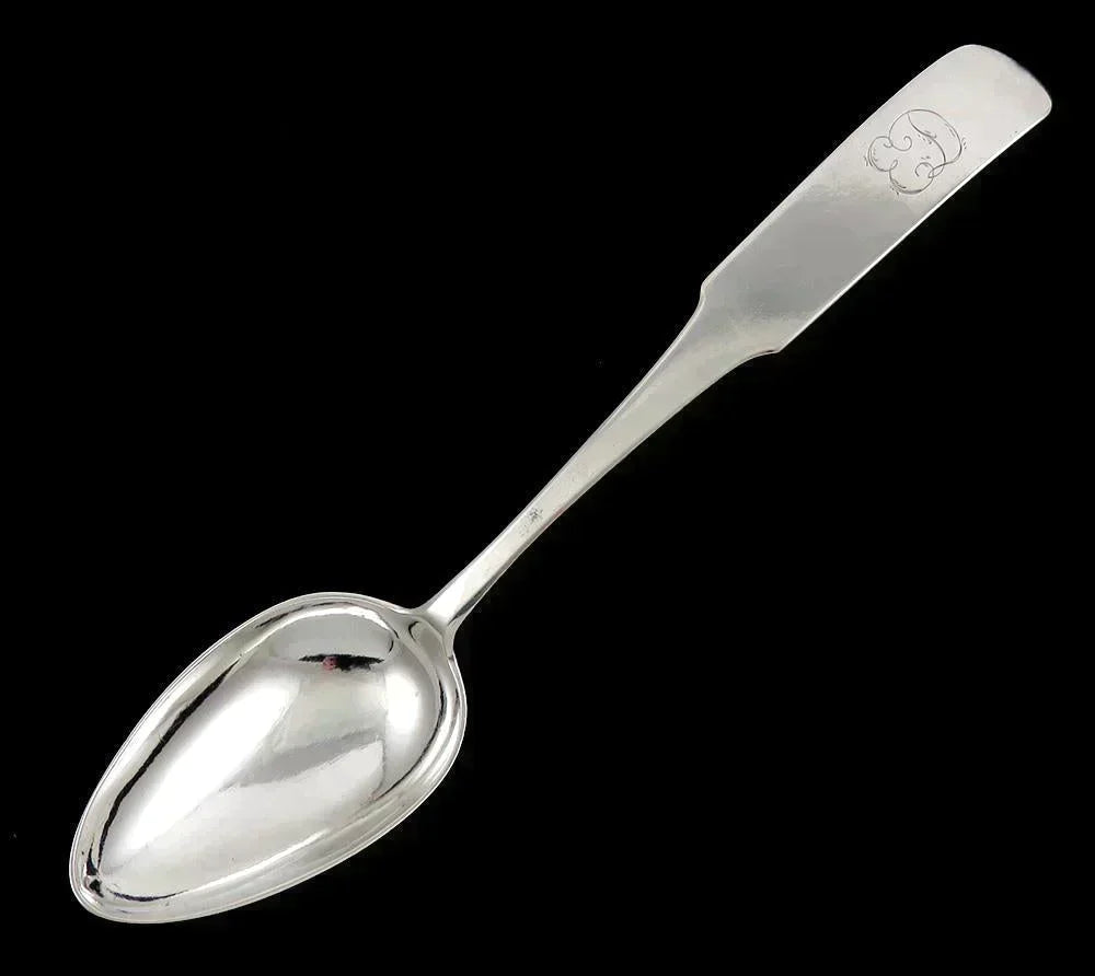 Antique c1800 American Coin Silver Serving Spoon 9 1/4” ED Monogram