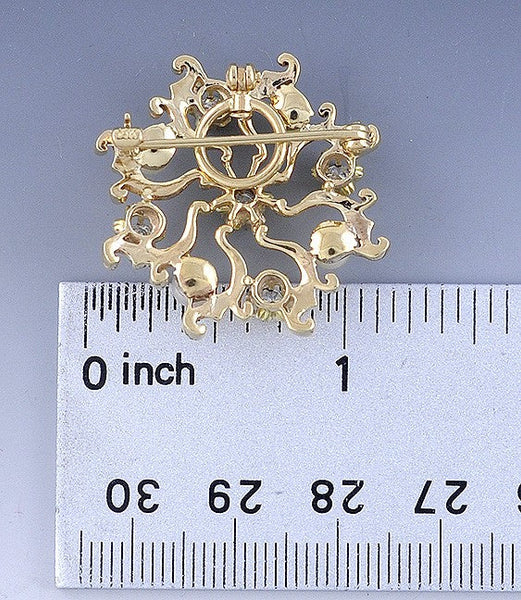 Magnificent Vintage American 14k Gold Pin/Pendant w Pearls Diamonds