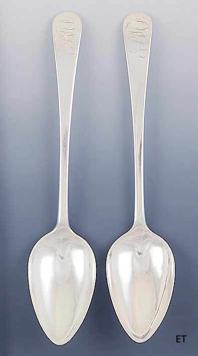 Great c1790s Pair American Sterling Silver Serving Spoons by W.G. Forbes