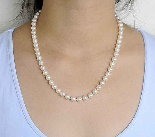 Luminouse 7mm Pearl Strand Necklace 14K Clasp Individually Knotted