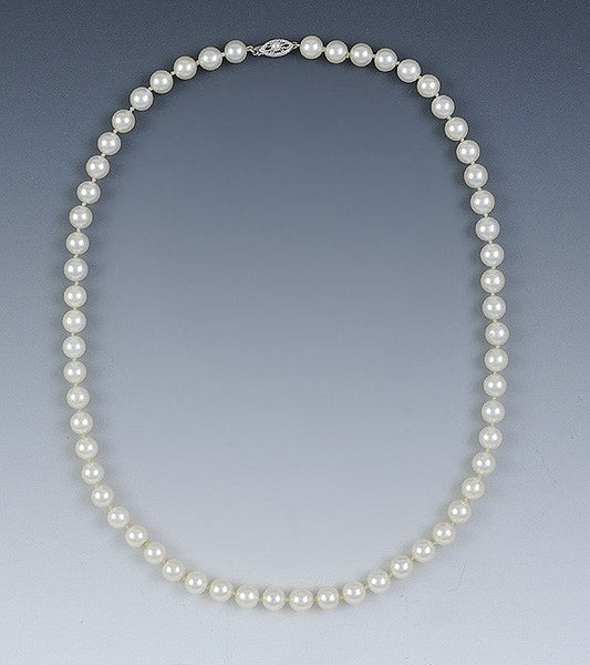 Luminouse 7mm Pearl Strand Necklace 14K Clasp Individually Knotted